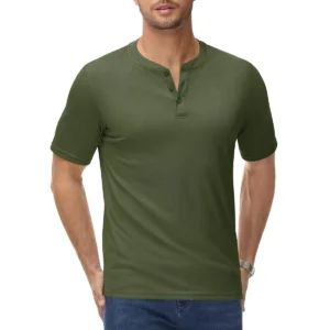 Men's Henley Shirts Short Sleeve Comfortable Tee Moisture Wicking