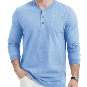 Henley Cotton T-Shirt Men's Long Sleeve Male Front Placket Shirt