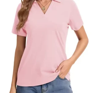 Women's Polo Shirts V Neck Short Sleeve UPF 50+ Sun Protection