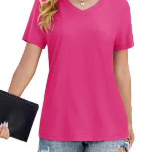 UPF50+ V-Neck T-Shirts Womens Summer Outdoor Sports Cotton Tee