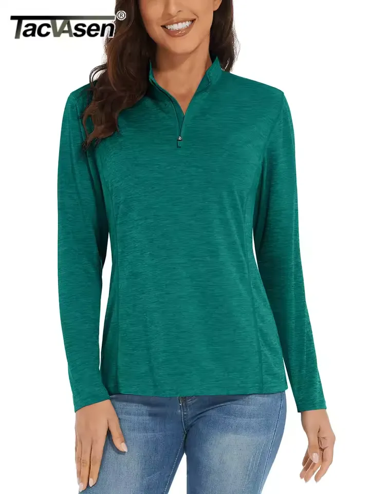 Summer UPF50+ 1/4 Zipper Collar Pullovers Womens Long Sleeve