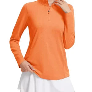 UPF 50+ 1/4 Zipper T-Shirts Moisture Wicking Sun Protection Womens Long Sleeve
