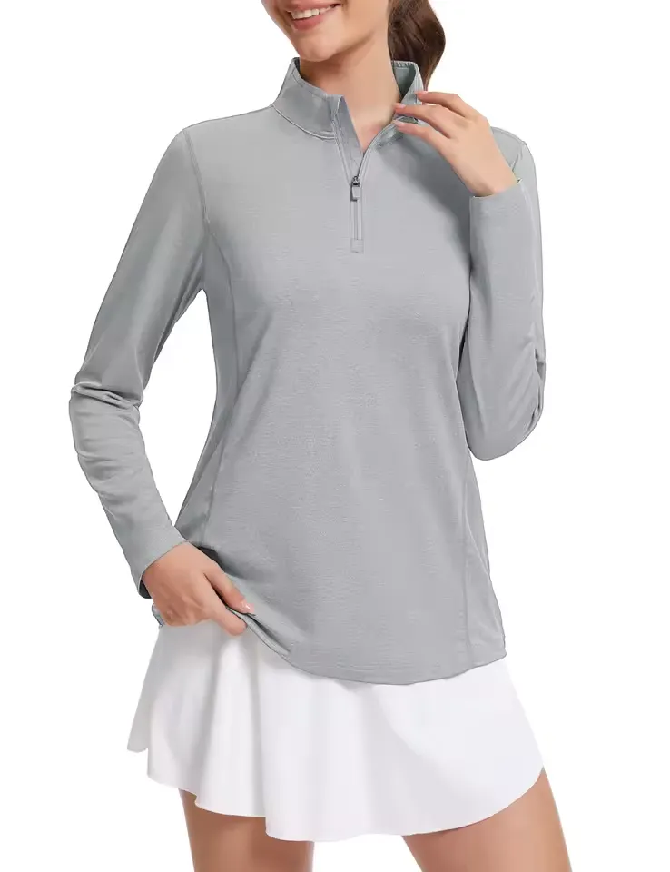UPF 50+ 1/4 Zipper T-Shirts Moisture Wicking Sun Protection Womens Long Sleeve - Image 4