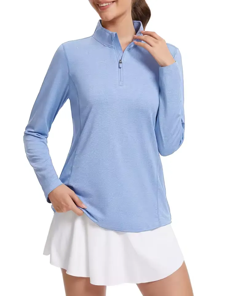 UPF 50+ 1/4 Zipper T-Shirts Moisture Wicking Sun Protection Womens Long Sleeve - Image 3