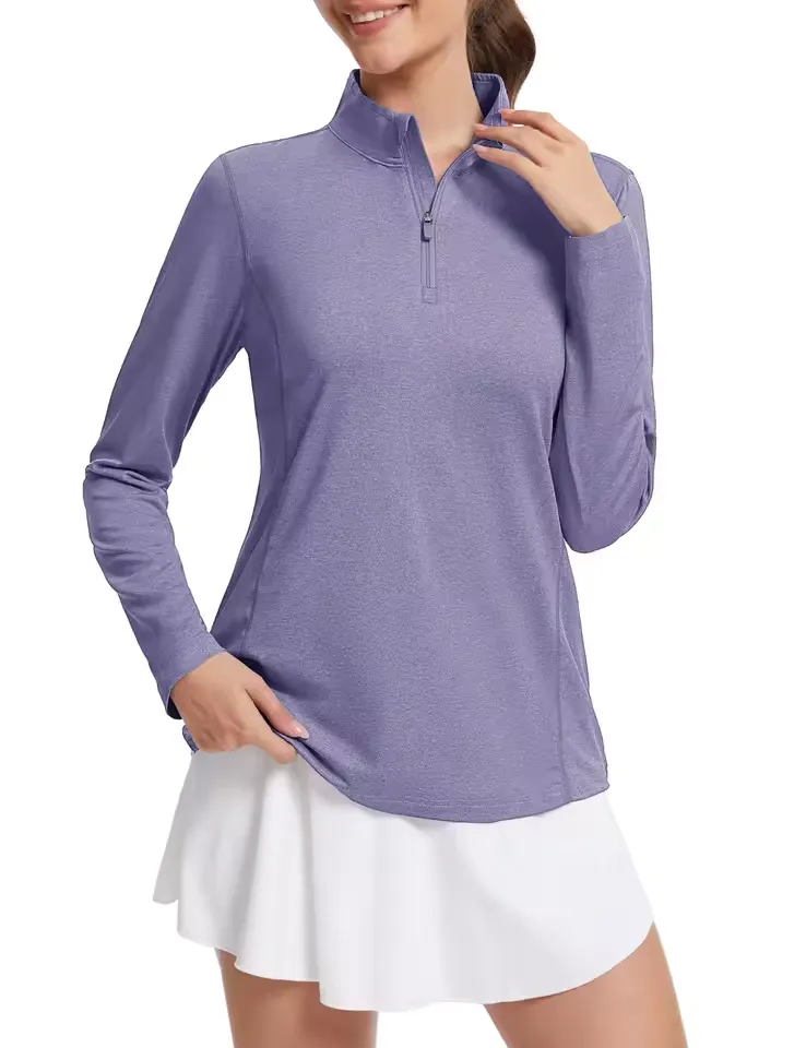 UPF 50+ 1/4 Zipper T-Shirts Moisture Wicking Sun Protection Womens Long Sleeve - Image 5